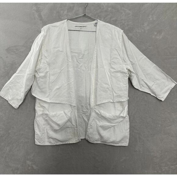 White Linen Top Boxy Lagenlook Artsy Artist Quiet Luxury Women’s 12 Vintage - Picture 1 of 15